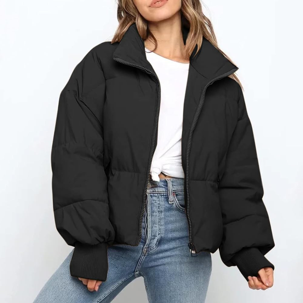 Women's Winter Puffer Jacket Long-Sleeve Full-Zip Oversized Short Quilted Down Coat/puffer jacket wo | Amazon (US)