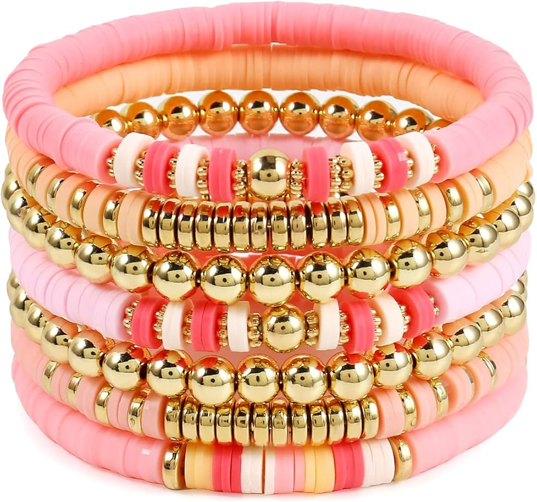 Elegance 11 designs Heishi Beaded Bracelets For Women Polymer Clay Colorful Surfer Stackable Bead... | Amazon (US)