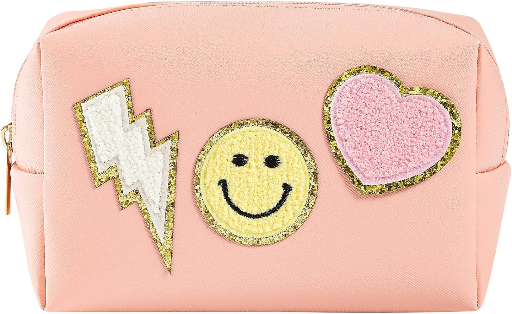 Preppy Patch Makeup Bag Leather Cosmetic Bag Small Makeup Pouch, Portable Waterproof Travel Toile... | Amazon (US)