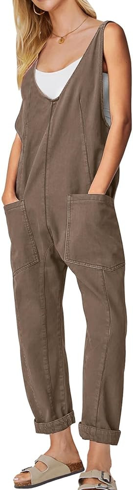 EXLURA Womens Summer High Roller Denim Bib Jumpsuits Casual Loose Overalls Baggy Jeans Romper wit... | Amazon (US)