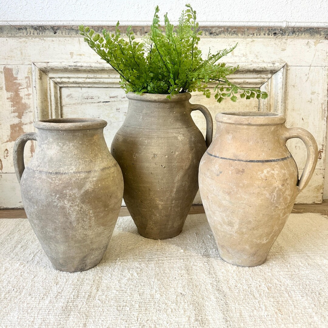 Vintage Turkish Neutral Clay Pottery Pot Vase Rustic - Etsy | Etsy (US)