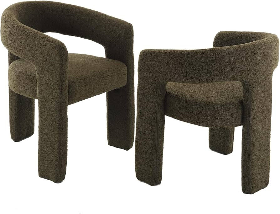 Boucle Dining Chairs Set of 2, Upholstered Sherpa Kitchen Chairs with Arms Comfy Barrel Side Chai... | Amazon (US)