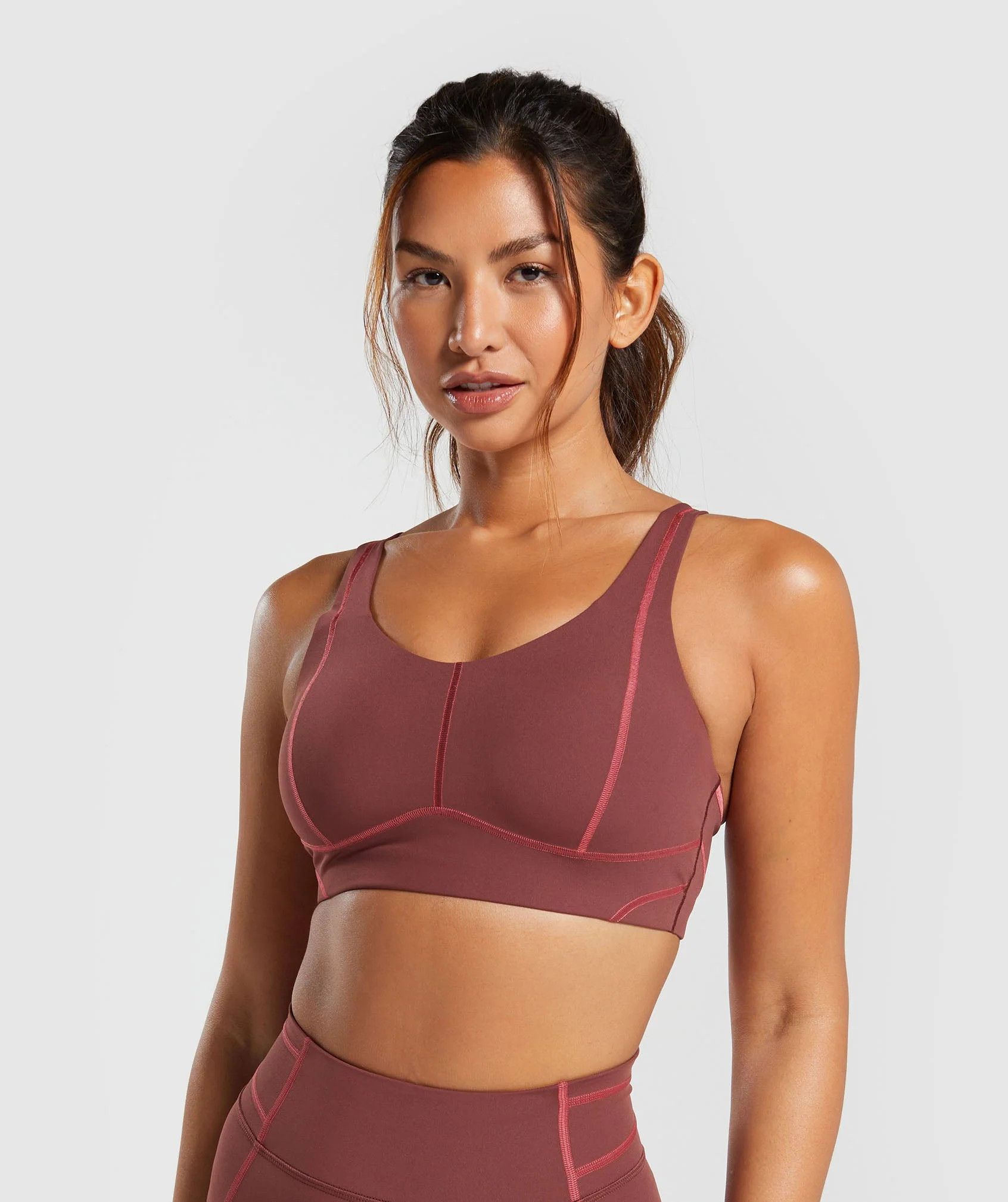 Stitch Feature Sports Bra Burgundy Brown | Gymshark US