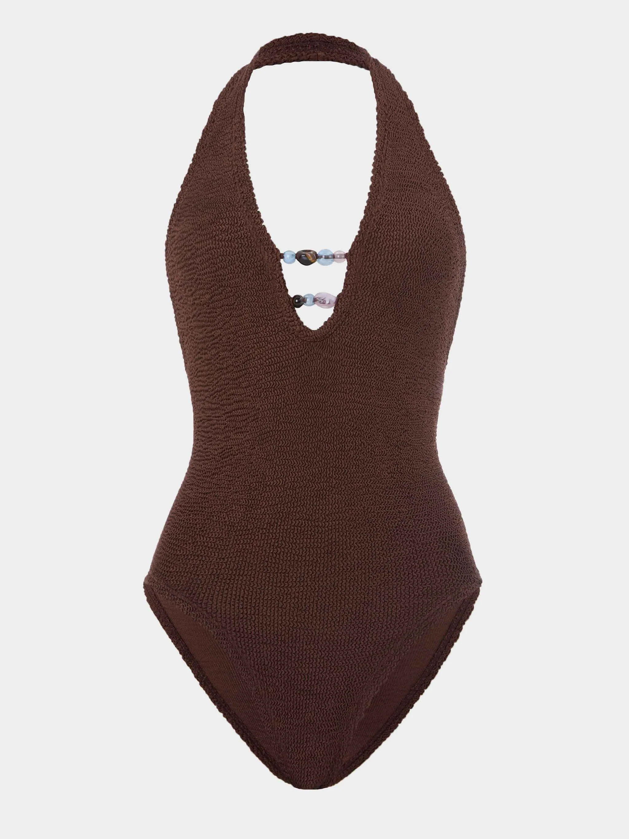 Adriana Beaded Swim - Metallic Chocolate | HUNZA G