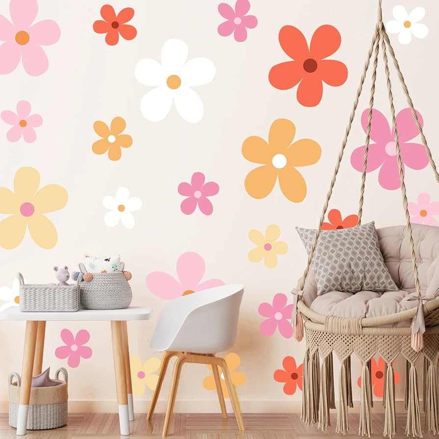 12 Sheets Daisy Wall Decals Flower Wall Stickers Big Daisy Wall Stickers Peel and Stick Floral St... | Amazon (US)