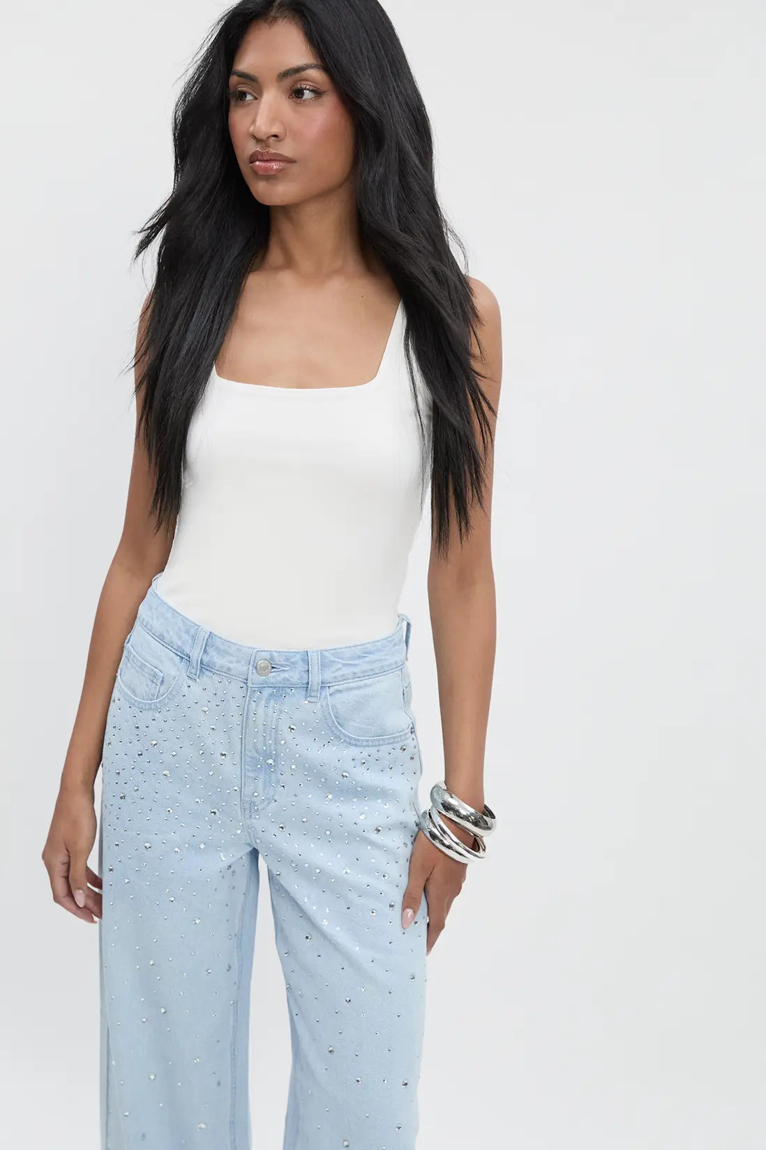 Embellished High Waist Straight Leg Jean | Boohoo.com (UK & IE)