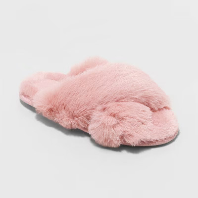 Women's Paris Crossband Fur Slide Slippers - Stars Above™ | Target