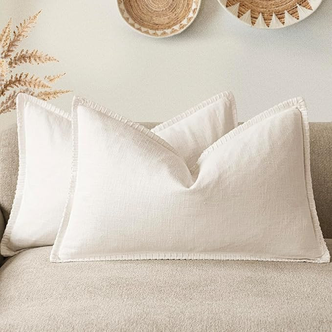 Foindtower Decorative Linen Farmhouse Throw Pillow Covers 12x20 Set of 2, Lumbar Neutral Modern C... | Amazon (US)