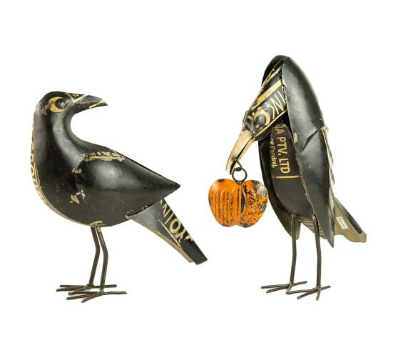 Recycled Iron Crows with Pumpkin - Set of 2 | Pottery Barn (US)