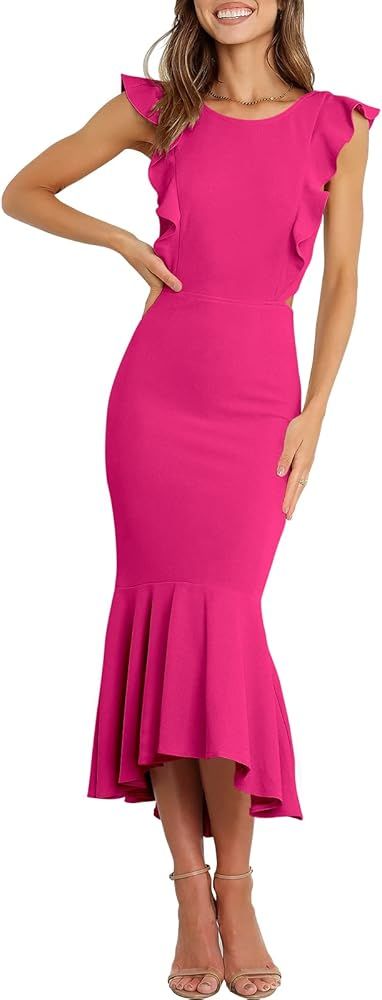 ANRABESS Women Summer Sleeveless Formal Midi Dress Backless Bodycon Mermaid Wedding Guest Cocktai... | Amazon (US)