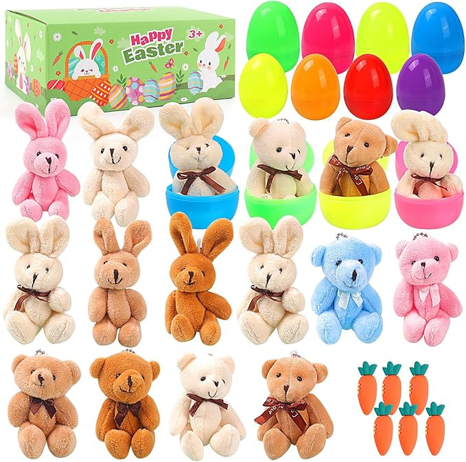 Easter Eggs Easter Basket Stuffers - Easter Decorations with Animal Plush Toys, Easter Gifts Plas... | Amazon (US)