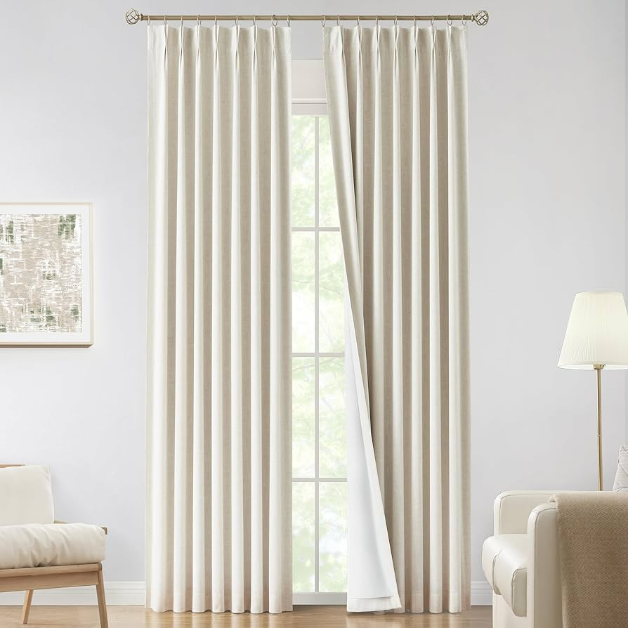 Vision Home Natural Pinch Pleated Full Blackout Curtains Linen Blended Room Darkening Window Curt... | Amazon (US)