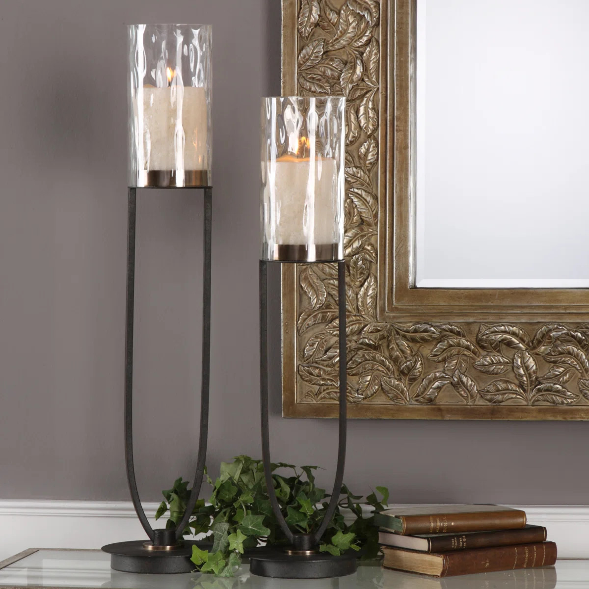 30.5'' H Iron Floor Hurricane with Candle Included | Wayfair North America