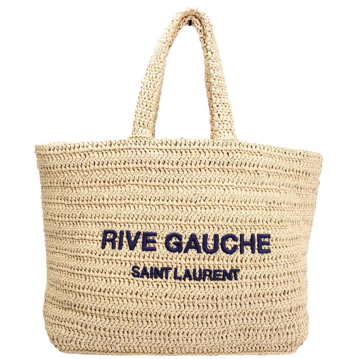 Rive Gauche Tote Raffia 688864 Beige/Navy | Keeks Designer Handbags