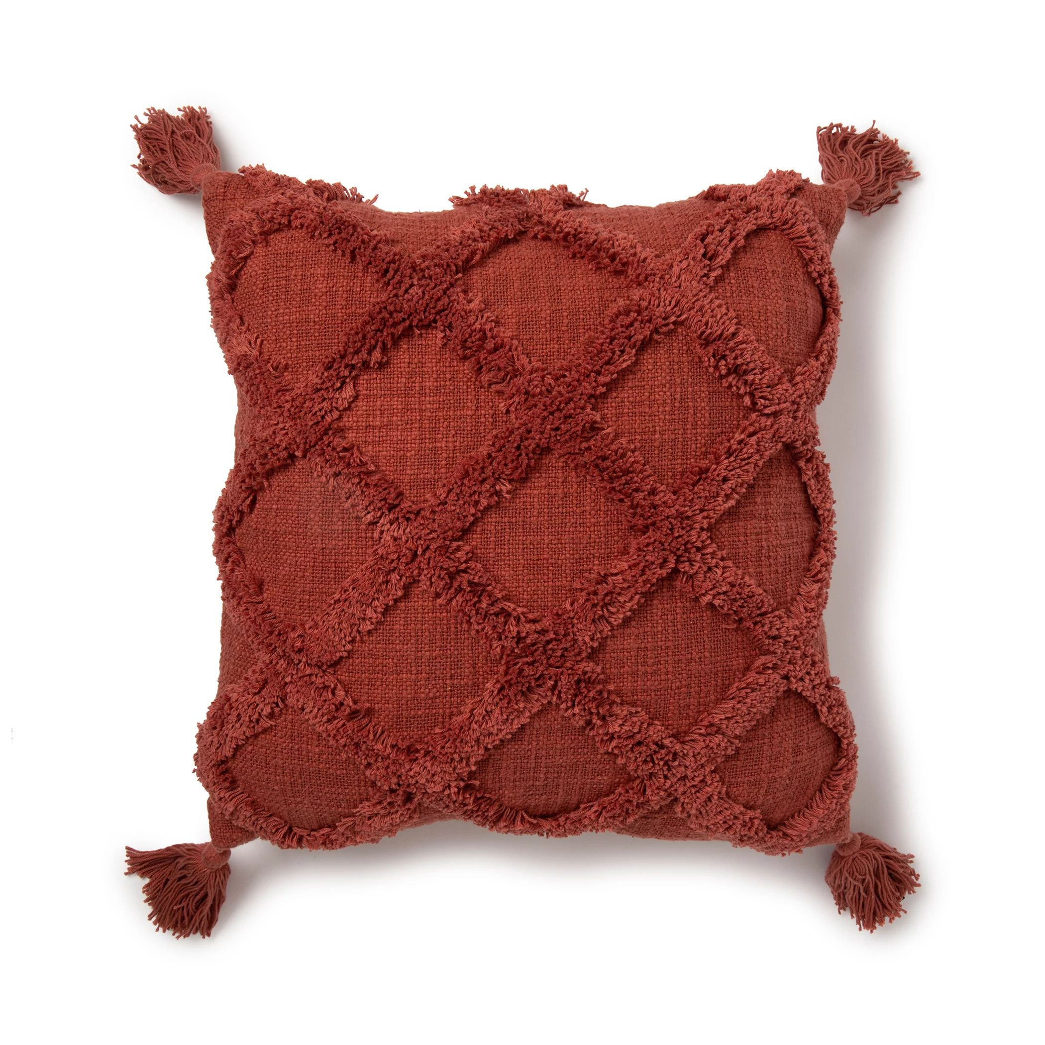 Better Homes & Gardens Tufted Trellis Decorative Throw Pillow, 20" x 20", Square, Rusty Brick | Walmart (US)