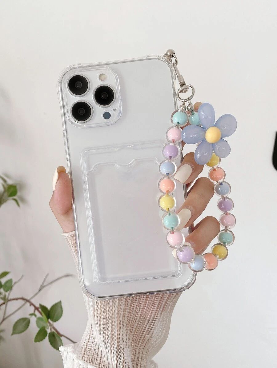 Clear Card Slot Phone Case With Beaded Lanyard SKU: se2206010701713109(500+ Reviews)$3.00Make 4 p... | SHEIN