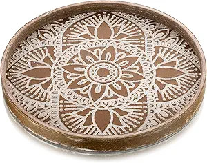 Hanobe Round Decorative Tray for Centerpiece: Boho Coffee Table Trays for Home Decor - Farmhouse ... | Amazon (US)