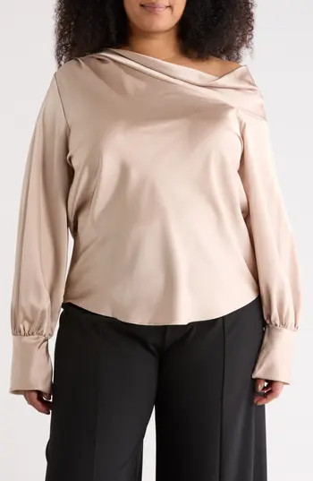 Renee C Drop Shoulder Satin Top in Beige at Nordstrom Rack, Size 3X | Nordstrom Rack