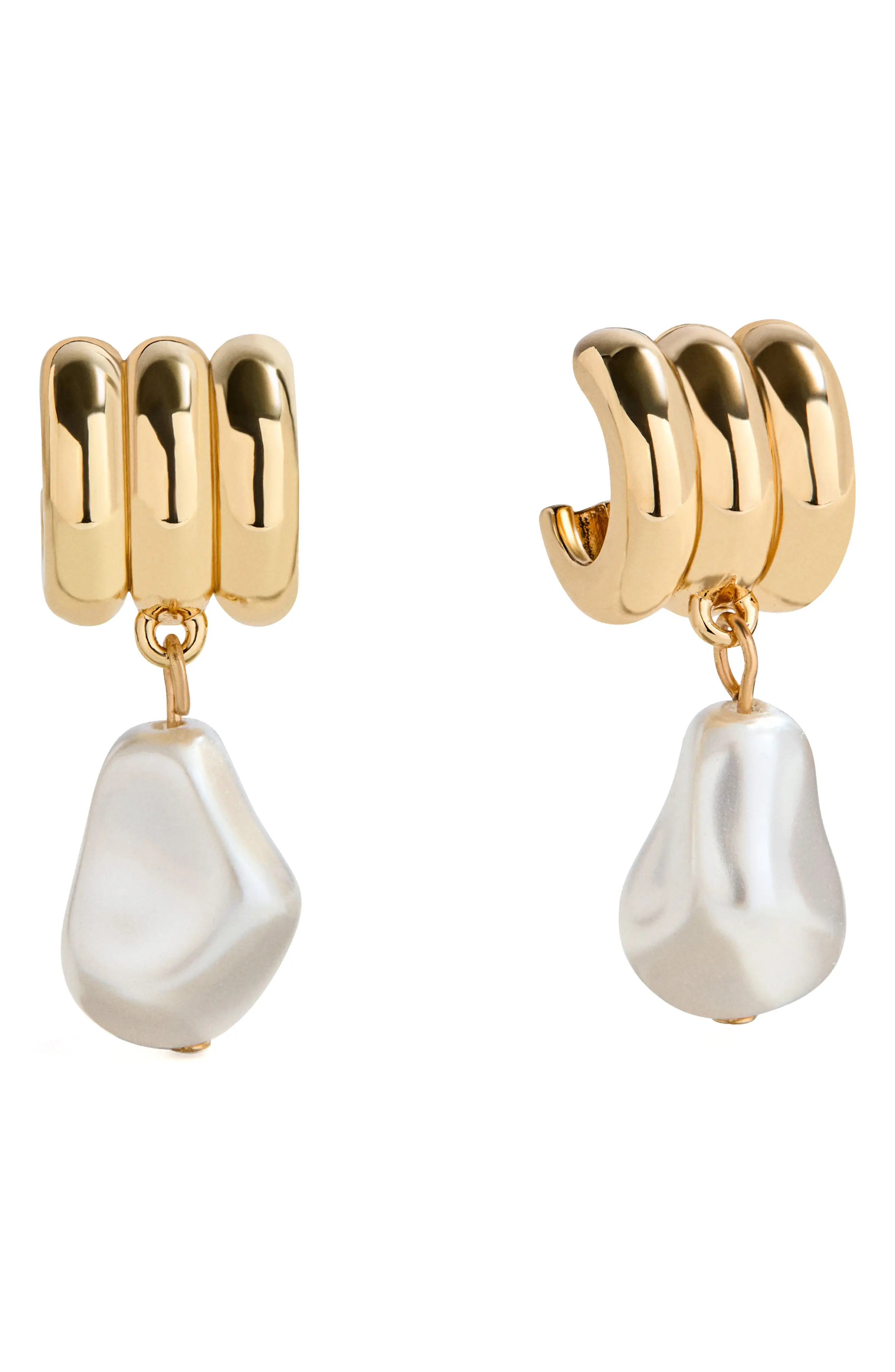 BaubleBar Teagan Ribbed Drop Earrings in Pearl at Nordstrom | Nordstrom