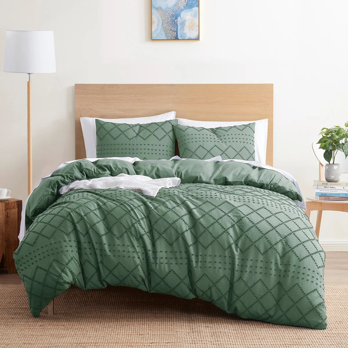 Nestl Boho 3 Piece Duvet Cover Set, Tufted Embroidery, Button Closure, 2 Pillow, Queen 90"x90", G... | Walmart (US)
