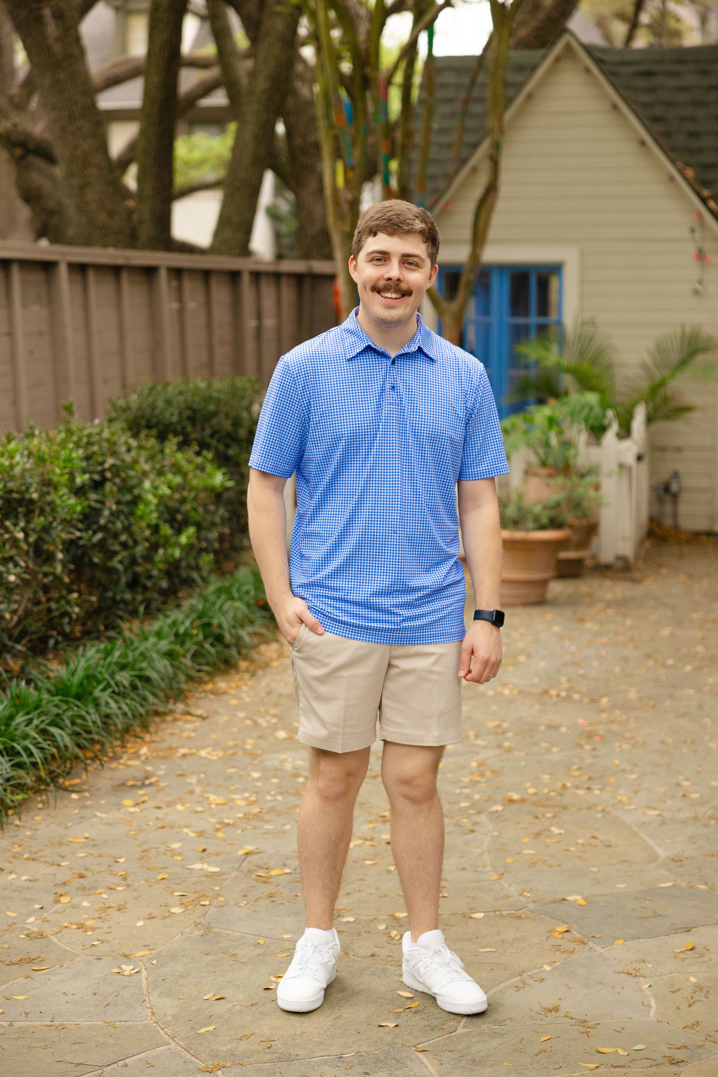 Blue Gingham Men's Polo | Poppy Kids Co