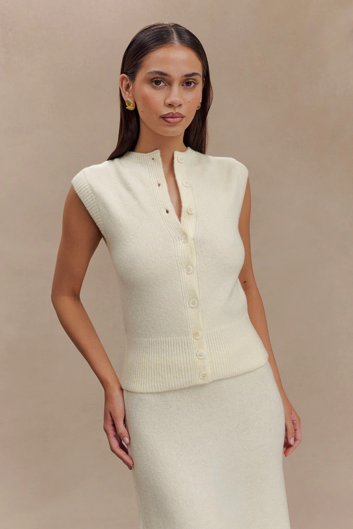 Dionne Sleeveless Knit Vest - Ivory Marle | MESHKI US