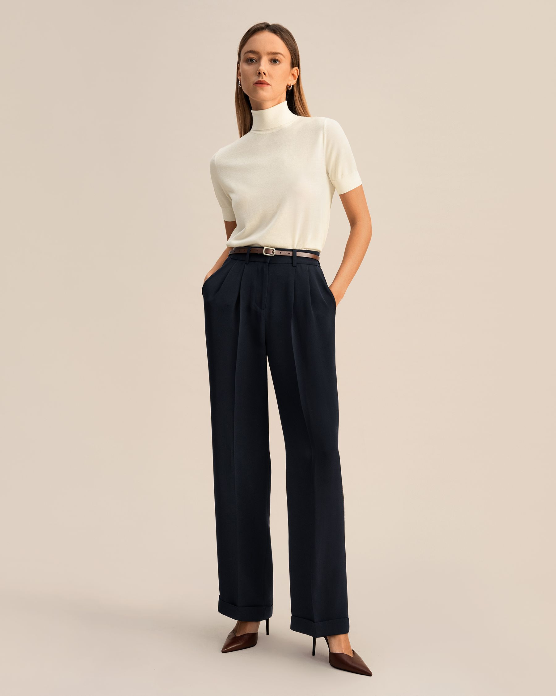 Timeless Pleated Wide-Leg Dense Silk Trousers | LilySilk