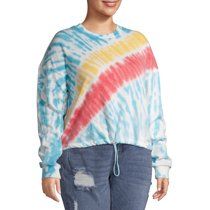 No Boundaries Juniors' Plus Size Tie-Dye Cinched Crewneck Sweatshirt | Walmart (US)