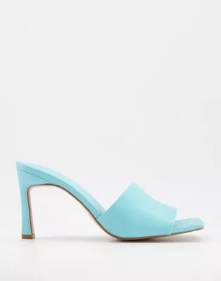 ASOS DESIGN Hattie mid-heeled mule sandals in blue | ASOS (Global)