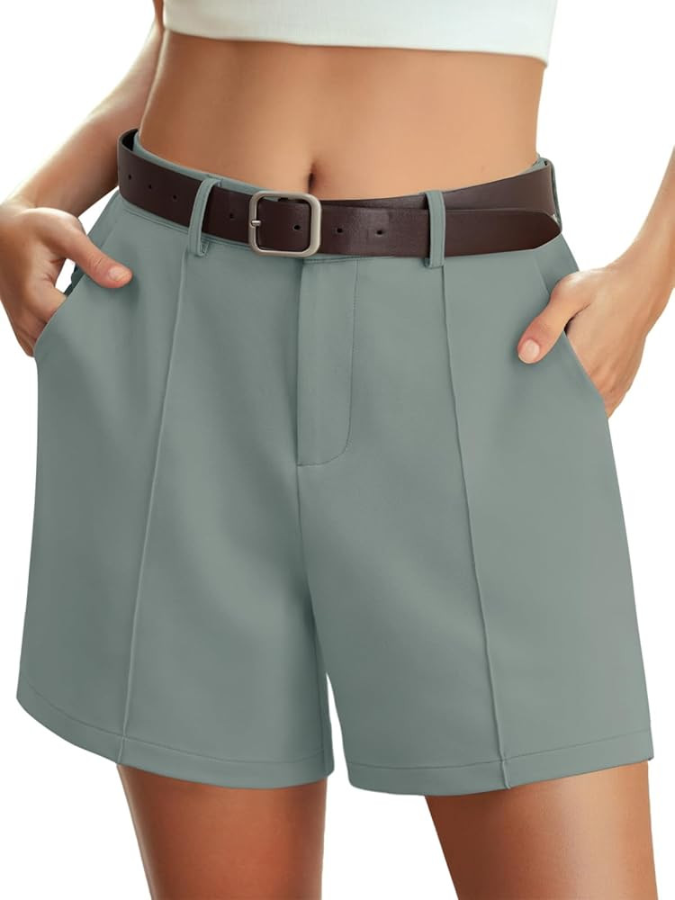 Feiersi Womens Casual High Waisted Elastic Waist Wide Leg Tailored Shorts Pleated Trendy Dressy W... | Amazon (US)