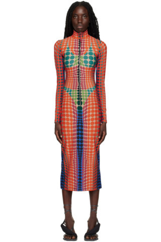 Jean Paul Gaultier - Purple & Orange Cyber Dots Midi Dress | SSENSE
