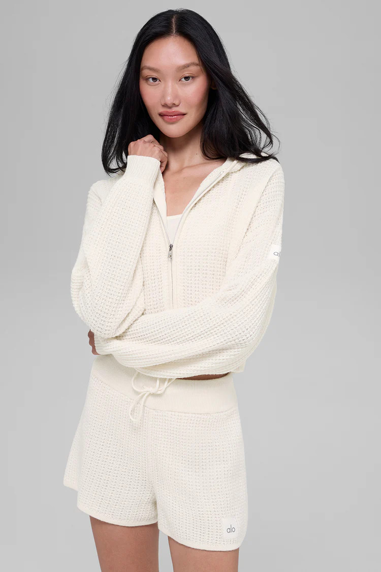 Cashmere Plush Waffle Full Zip Hoodie | Alo Yoga