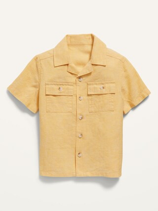 Short-Sleeve Linen-Blend Camp Shirt for Toddler Boys | Old Navy (US)