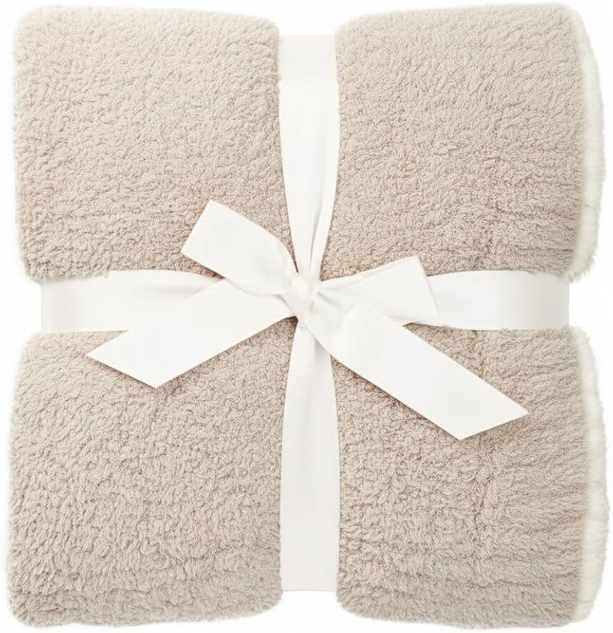 Contrast Trim Sand Stone & White Accent Tip Chic Throw Blanket Couch, Reversible Super Soft Knitt... | Amazon (US)