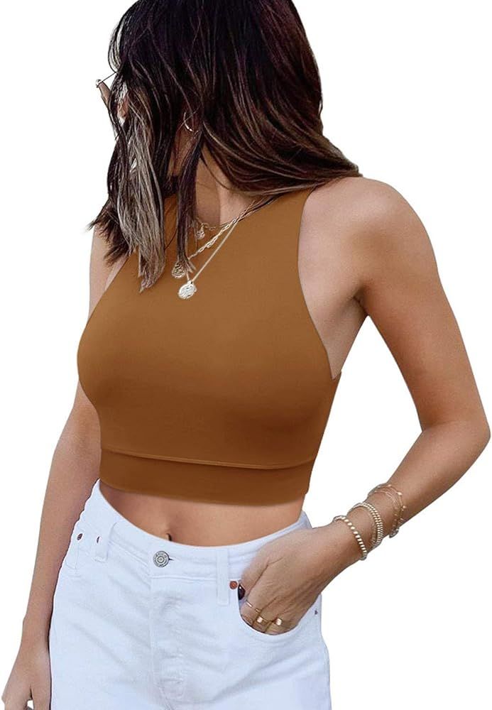 Womens Sports Bra Crop Top Sexy Workout Yoga Tank Tops Sleeveless Athletic Shirts Muscle Tank | Amazon (US)