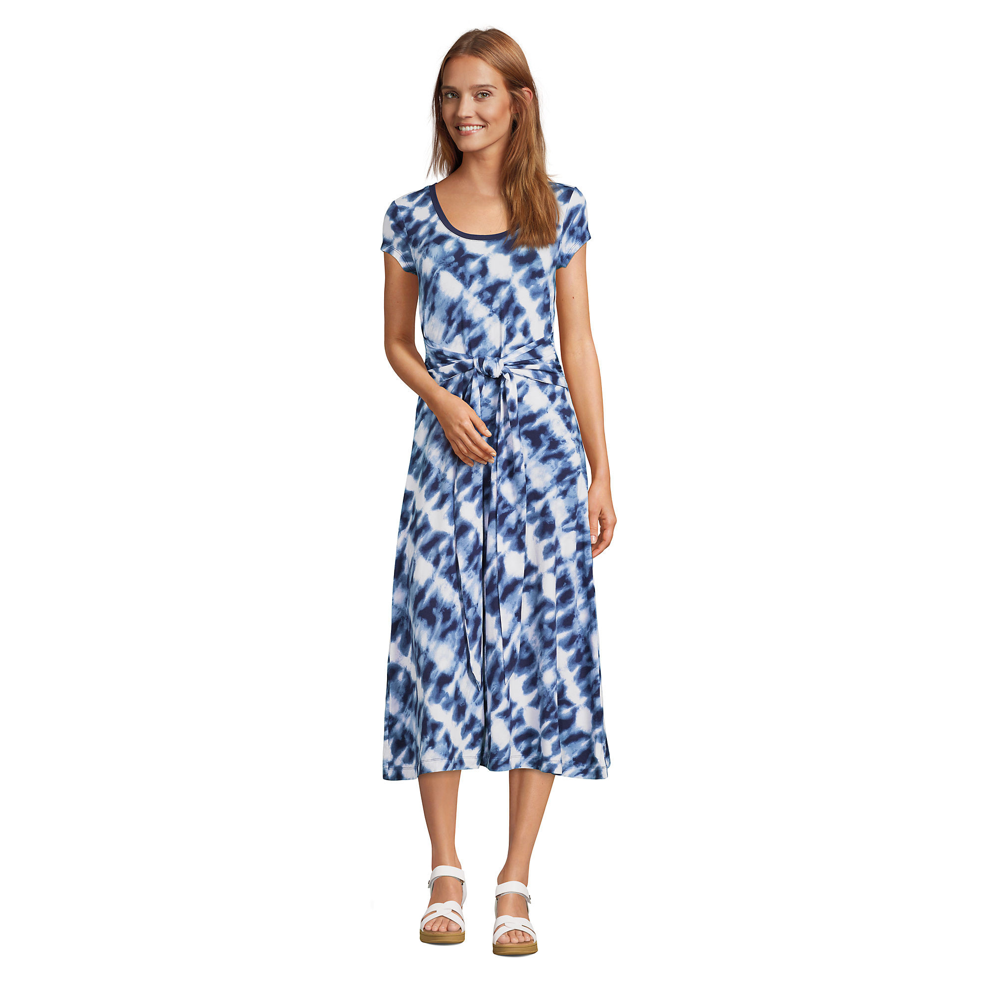 Women's Light Weight Cotton Modal Convertible Tie Waist Midi Dress | Lands' End (US)