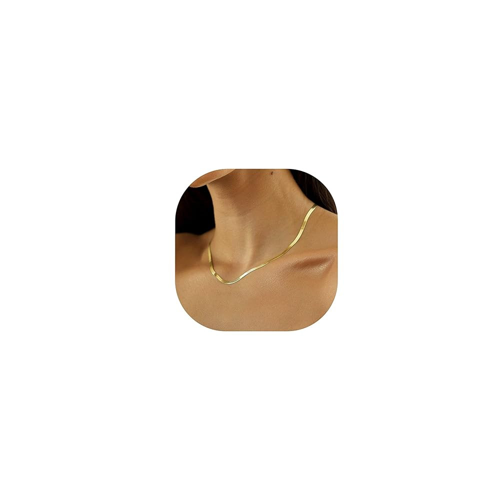 DEARMAY 14K Gold Plated Necklaces for Women, Dainty Gold Herringbone Choker Necklace Thin Layered... | Amazon (US)