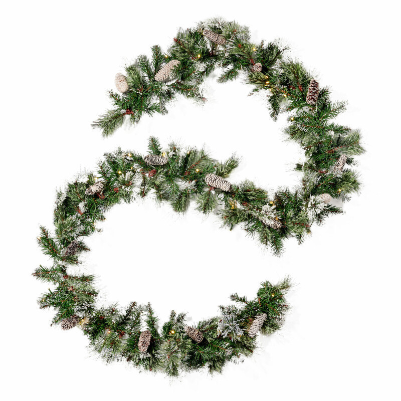 9-foot Cashmere Pine and Mixed Needle Pre-Lit Warm White LED Artificial Christmas Garland with Sn... | Homethreads