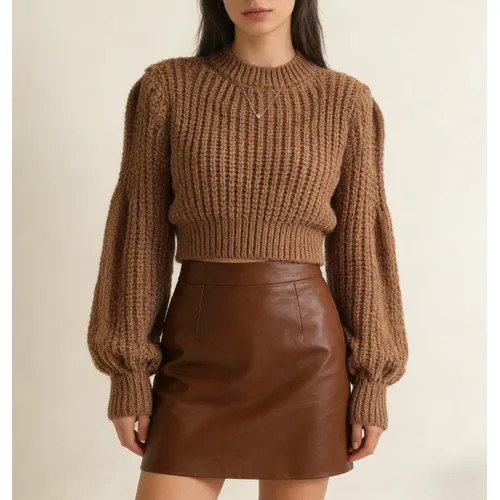 Rosesand - Puff Sleeve Plain Crop Sweater | YesStyle Global