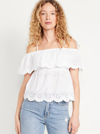 Off-Shoulder Cutwork Top | Old Navy (US)