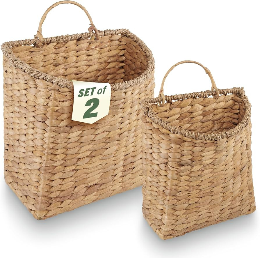 84ECO Set of 2 Wicker Hanging Baskets for Wall, Door - Wall Basket Decor | Amazon (US)