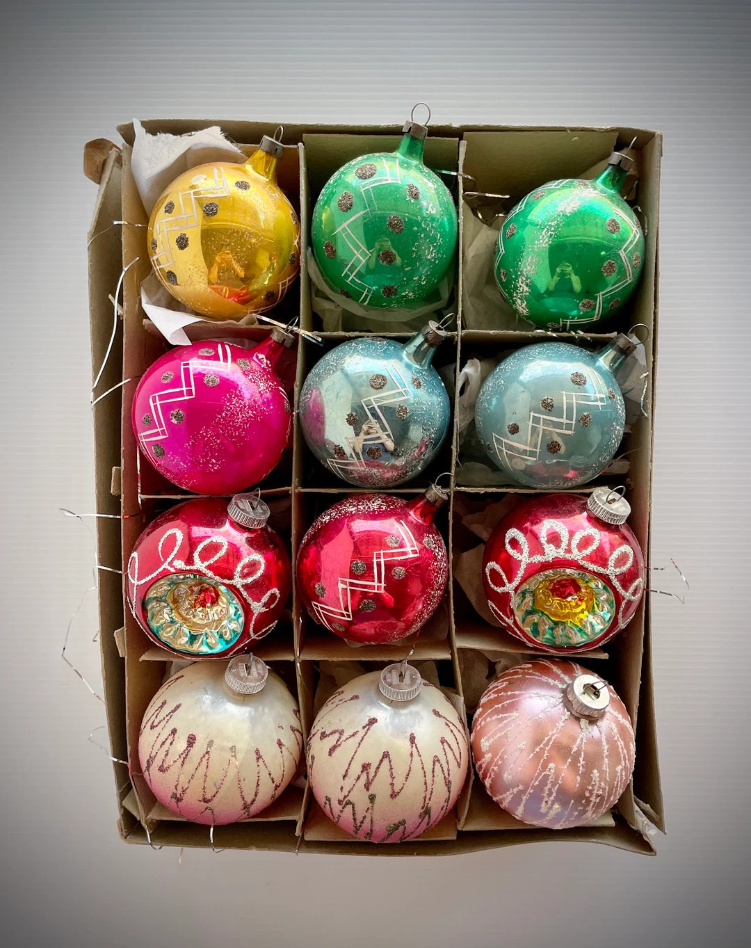 Vintage Fancy Glass Christmas Tree Ornament, Choice of ONE or PAIR Mercury Glass, Mica Glitter Sn... | Etsy (US)