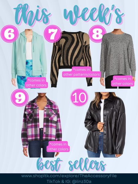 This past week’s best sellers 6-10.

Zip up hoodie jacket, spongy soft sweater, relaxed oversized sweatshirt, purple plaid shacket, shirt jacket, faux leather shacket, faux leather shirt jacket, Walmart finds, Walmart style, Walmart fashion #blushpink #winterlooks #winteroutfits #winterstyle #winterfashion #wintertrends #shacket #jacket #sale #under50 #under100 #under40 #workwear #ootd #bohochic #bohodecor #bohofashion #bohemian #contemporarystyle #modern #bohohome #modernhome #homedecor #amazonfinds #nordstrom #bestofbeauty #beautymusthaves #beautyfavorites #goldjewelry #stackingrings #toryburch #comfystyle #easyfashion #vacationstyle #goldrings #goldnecklaces #fallinspo #lipliner #lipplumper #lipstick #lipgloss #makeup #blazers #primeday #StyleYouCanTrust #giftguide #LTKRefresh #LTKSale #springoutfits #fallfavorites #LTKbacktoschool #fallfashion #vacationdresses #resortfashion #summerfashion #summerstyle #rustichomedecor #liketkit #highheels #Itkhome #Itkgifts #Itkgiftguides #springtops #summertops #Itksalealert #LTKRefresh #fedorahats #bodycondresses #sweaterdresses #bodysuits #miniskirts #midiskirts #longskirts #minidresses #mididresses #shortskirts #shortdresses #maxiskirts #maxidresses #watches #backpacks #camis #croppedcamis #croppedtops #highwaistedshorts #goldjewelry #stackingrings #toryburch #comfystyle #easyfashion #vacationstyle #goldrings #goldnecklaces #fallinspo #lipliner #lipplumper #lipstick #lipgloss #makeup #blazers #highwaistedskirts #momjeans #momshorts #capris #overalls #overallshorts #distressesshorts #distressedjeans #whiteshorts #contemporary #leggings #blackleggings #bralettes #lacebralettes #clutches #crossbodybags #competition #beachbag #halloweendecor #totebag #luggage #carryon #blazers #airpodcase #iphonecase #hairaccessories #fragrance #candles #perfume #jewelry #earrings #studearrings #hoopearrings #simplestyle #aestheticstyle #designerdupes #luxurystyle #bohofall #strawbags #strawhats #kitchenfinds #amazonfavorites #bohodecor #aesthetics 

#LTKSeasonal #LTKGiftGuide #LTKstyletip