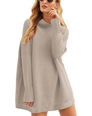ANRABESS Women 2023 Fall Casual Turtleneck Batwing Sleeve Slouchy Oversized Ribbed Knit Tunic Swe... | Amazon (US)
