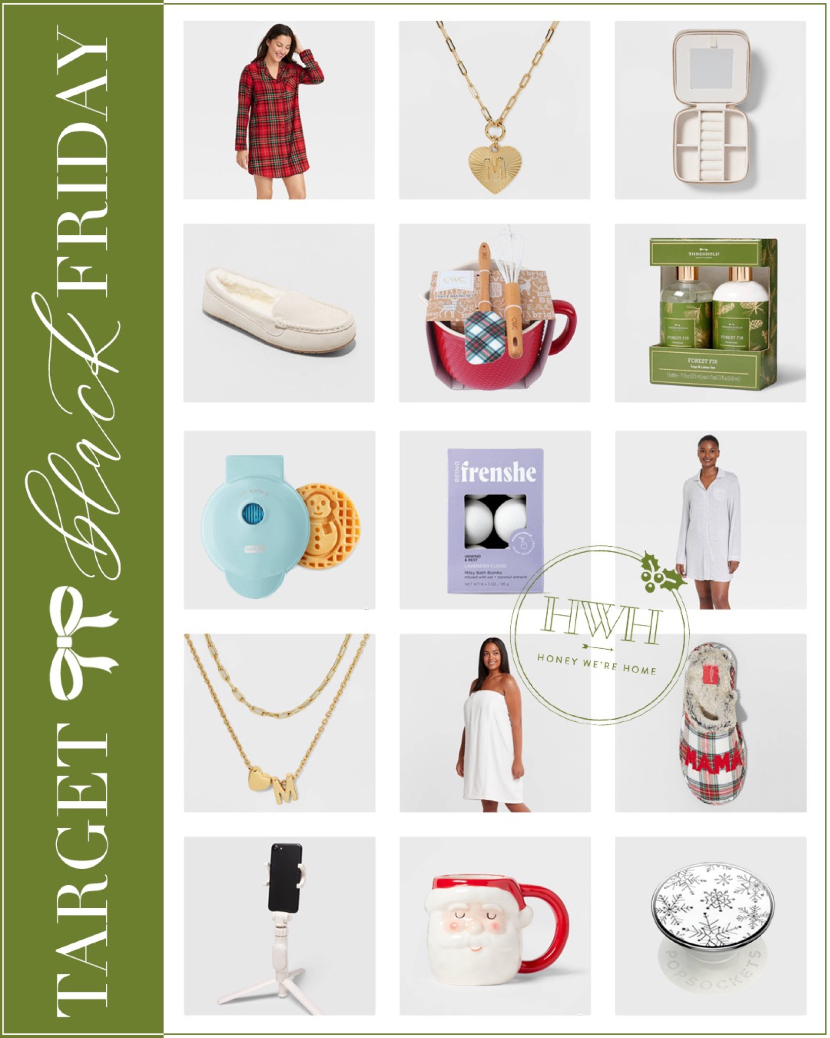 Target Black Friday 

Nightgown • Initial Necklace • Jewelry Case • Slippers • Baking Set • Soap and Lotion Set • Mini Waffle Maker • Bath Bombs • Layered Necklace • Towel Wrap • Phone Stand • Santa Mug• Pop Socket 

#LTKHoliday #LTKCyberweek #LTKSeasonal