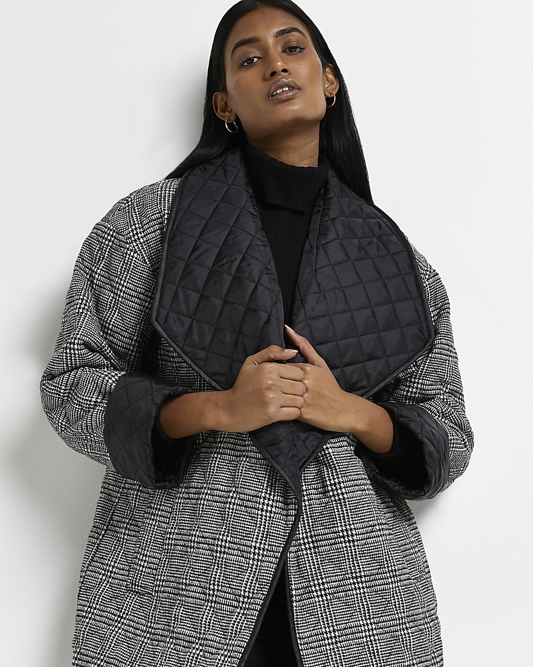 Black check print hybrid coat | River Island (UK & IE)