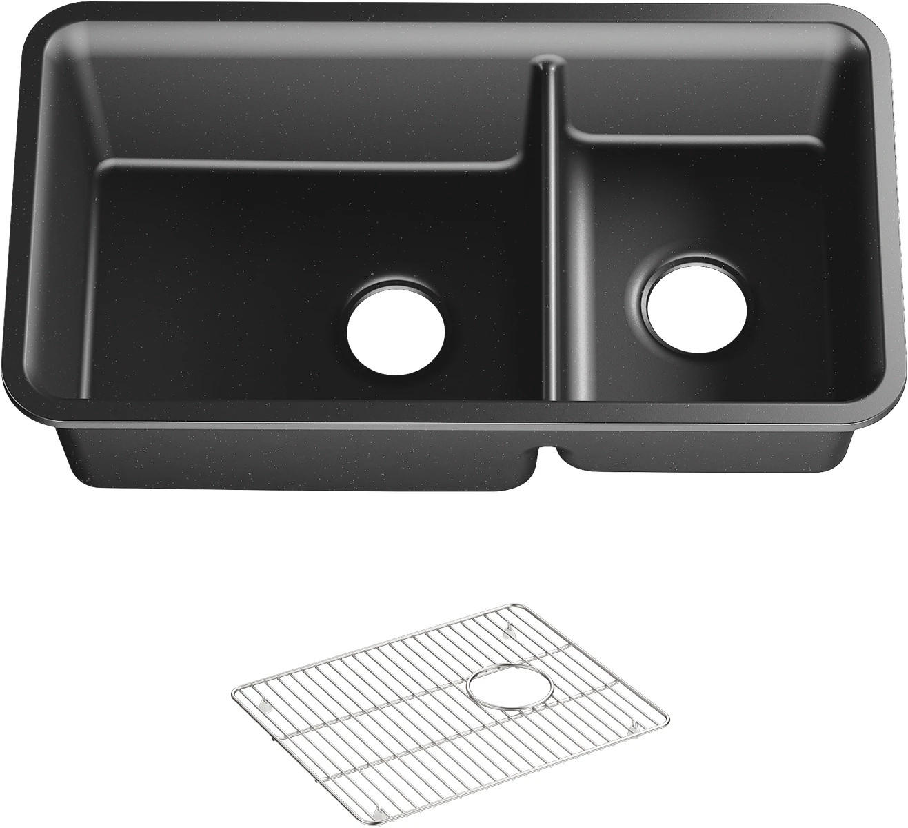 KOHLER Cairn Undermount 33.5-in x 18.31-in Composite Double offset bowl Kitchen Sink in Black | K-8204-CM7 | Lowe's