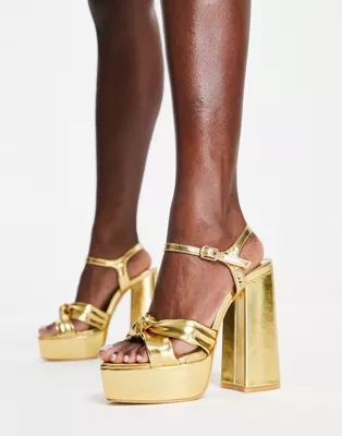 Public Desire Wide Fit Kiss platform heeled sandals in gold | ASOS (Global)