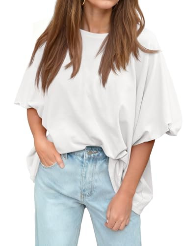 Tankaneo Womens Oversized Puff Short Sleeve T Shirt Summer Casual Crew Neck Tunic Tops Loose Fit ... | Amazon (US)