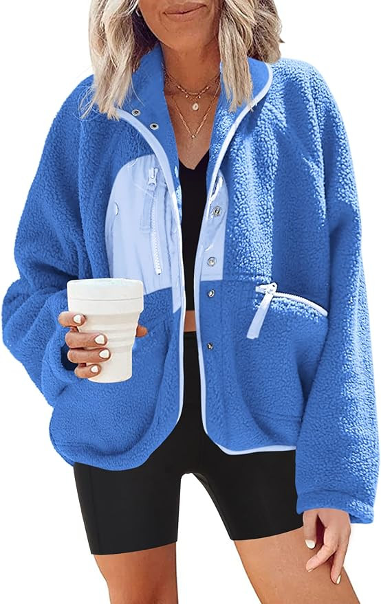 Nirovien Womens Fuzzy Fleece Jacket Button Down Sherpa Coats Casual Winter Warm Outwear with Pock... | Amazon (US)